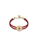 Red Leather Bracelet with red crystal eye (gold)