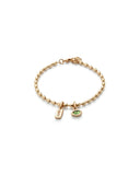 Bracelet with 'suerte' and oval green crystal charm (gold or silver)