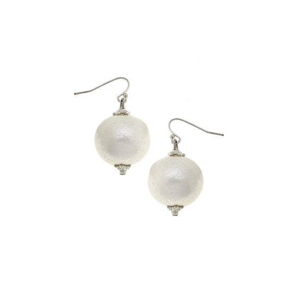 Cotton Pearl Drop Earrings, silver