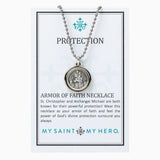 Archangel Michael & Saint Christopher Protection Armor of Faith Necklace, silver