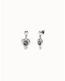 Drop earrings with a heart and black crystal (gold or silver)