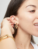 Drop earrings with a heart and black crystal (gold or silver)