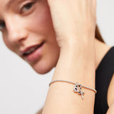 Beaded bracelet with multicolor crystal and butterfly charms (gold or silver)