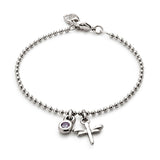 Beaded bracelet with multicolor crystal and butterfly charms (gold or silver)