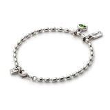Bracelet with 'suerte' and oval green crystal charm (gold or silver)