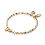 Bracelet with 'suerte' and oval green crystal charm (gold or silver)