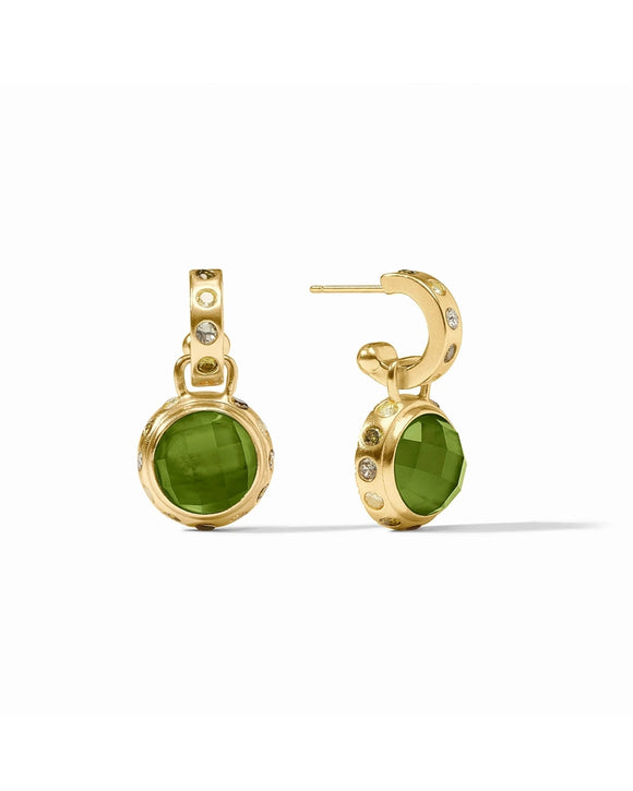 Rainbow Hoop & Charm Earrings, Iridescent Palmetto Green, gold