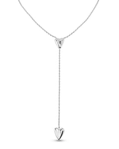 Long adjustable chain necklace with two hearts, silver