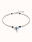 Short necklace with dragonfly and blue handcrafted crystals (silver)