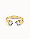 Bangle bracelet with two multicolored crystals, gold