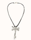 Long leather necklace with central dragonfly (silver)