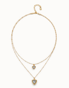 Multi-layer pendant link chain necklace with crystal (gold)