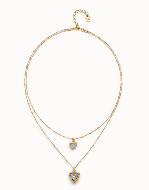Multi-layer pendant link chain necklace with crystal (gold)