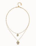 Multi-layer pendant link chain necklace with crystal (gold)
