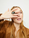 Large Ring with Oval Faceted Gray Crystal