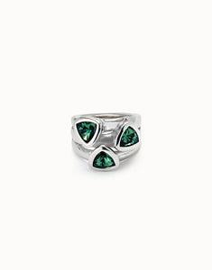 Ring with three green crystals (silver)