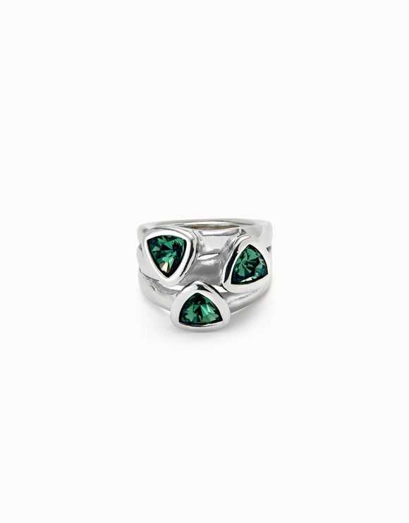 Ring with three green crystals (silver)