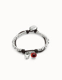 Leather beaded bracelet with red murano glass (silver)