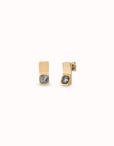 Rectangular-shaped earrings with white crystal (gold or silver)