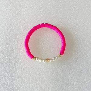 Hot Pink Stretch Bracelets (pearls & gold beads)
