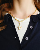Small Mother of Pearl Cross Jane Necklace, gold