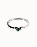Bangle bracelet with leather and green crystal (silver)