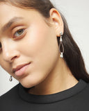 Drop leather earrings with sphere detail, silver