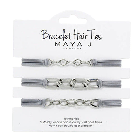 Grey Elastic Bracelet Hair Tie - White