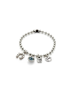 Bracelet with 4 charms (silver, blue)