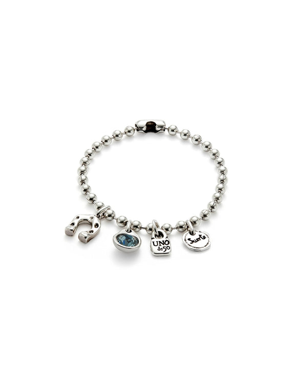 Bracelet with 4 charms (silver, blue)