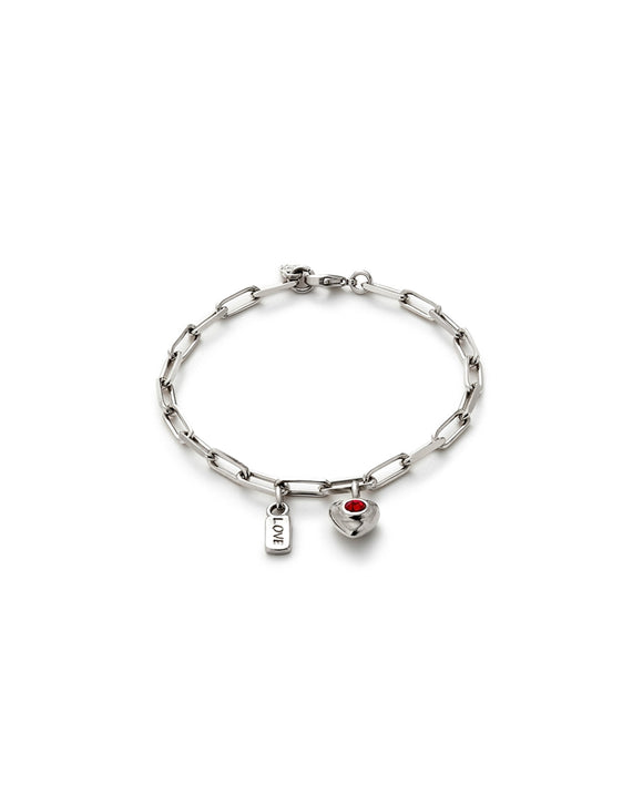 Heart Bracelet with Silver Heart and Red Crystal (Silver/Red)