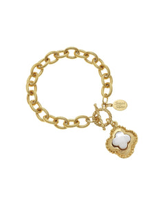 Gold Clover with Genuine Mother of Pearl Bracelet