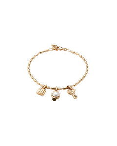 Lock, key, and pearl charm bracelet (silver or gold)