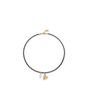 Leather necklace with pearl & heart charms (gold or silver)