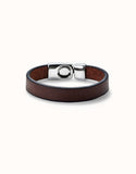 Plain brown leather bracelet (silver)