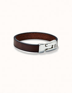 Plain brown leather bracelet (silver)