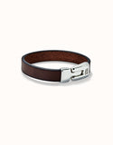 Plain brown leather bracelet (silver)