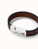 Plain brown leather bracelet (silver)