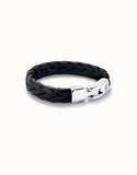 Black braided leather bracelet (silver)