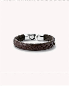 Brown braided leather bracelet (silver)