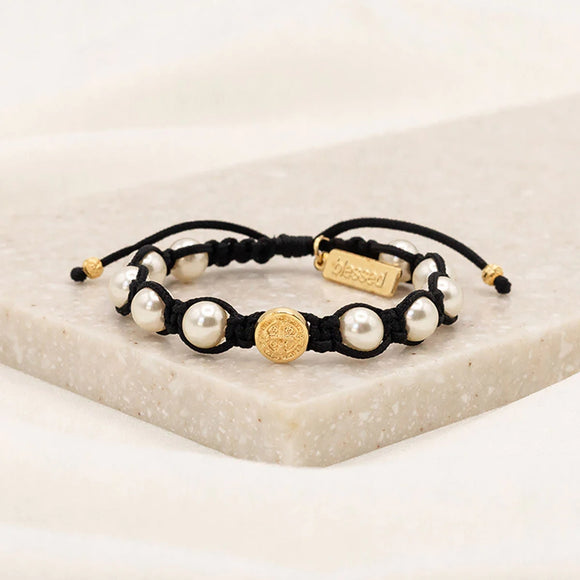 Benedictine Pearl Bracelet, blk/gold