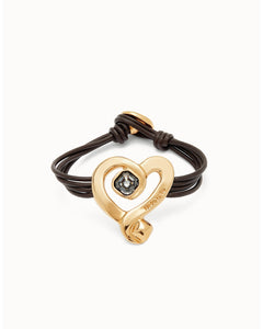 Multi strand leather bracelet with a heart (gold or silver)