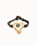 Multi strand leather bracelet with a heart (gold or silver)