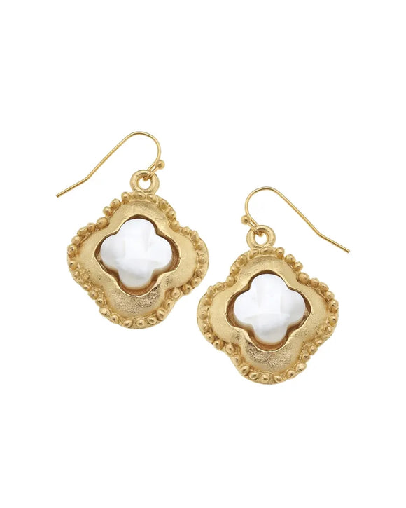 Gold Clover with Pearl Earrings