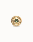 Eye-shaped signet ring with faceted green crystal