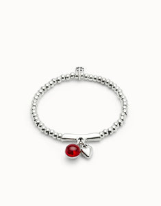 Beaded bracelet with red murano glass (silver)