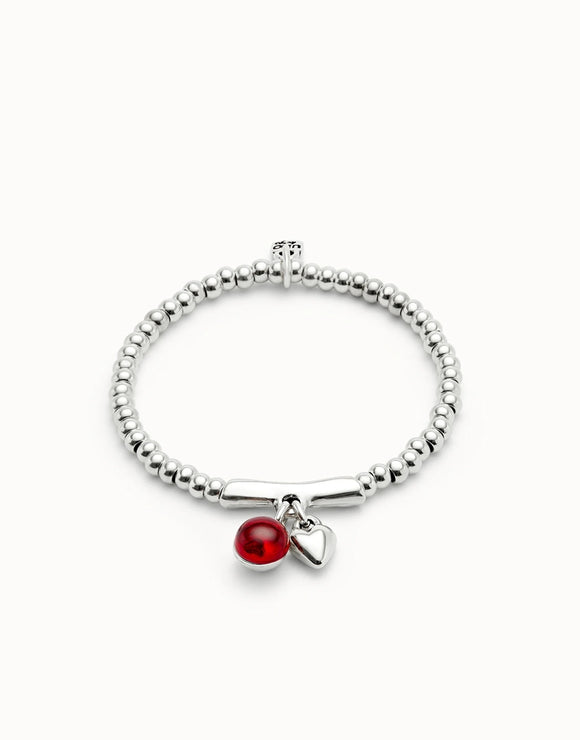 Beaded bracelet with red murano glass (silver)