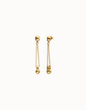 Drop earrings with long chain and sphere, gold