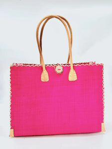 Zafran Straw Beach Bag, Fuchsia