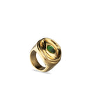 Ring with three green crystal eye (gold)